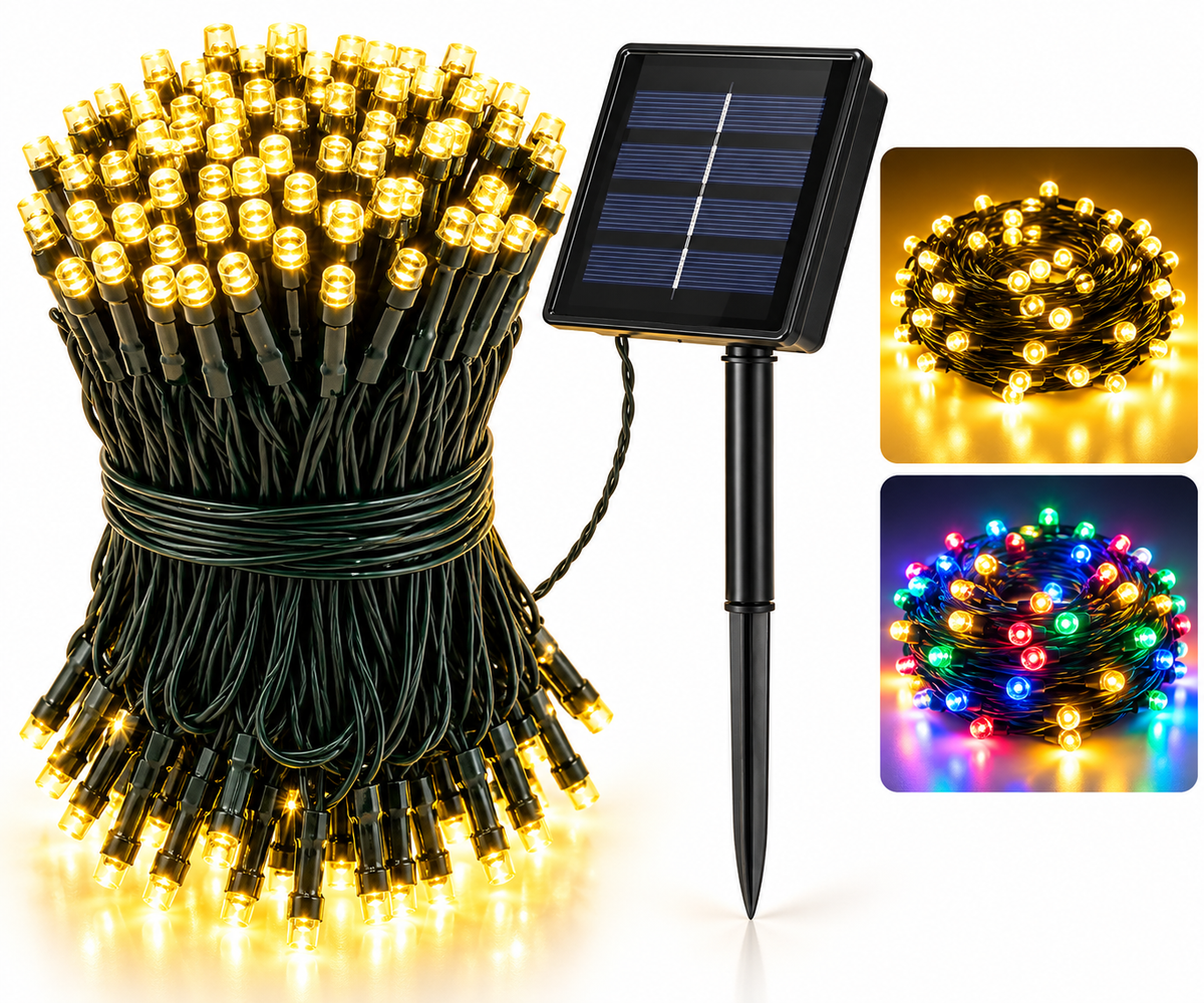 Luces navideñas con panel solar 100 LED