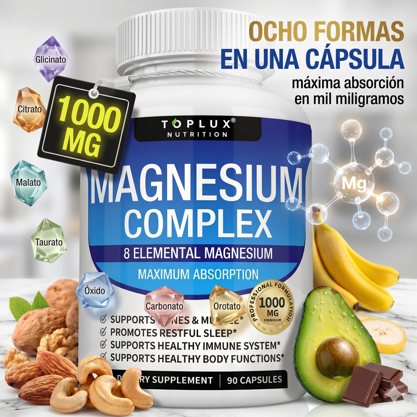 Magnesium Complex — Triple Fórmula con Glicinato, Citrato y Malato para Sueño Profundo, Menos Calambres y Calma Real
